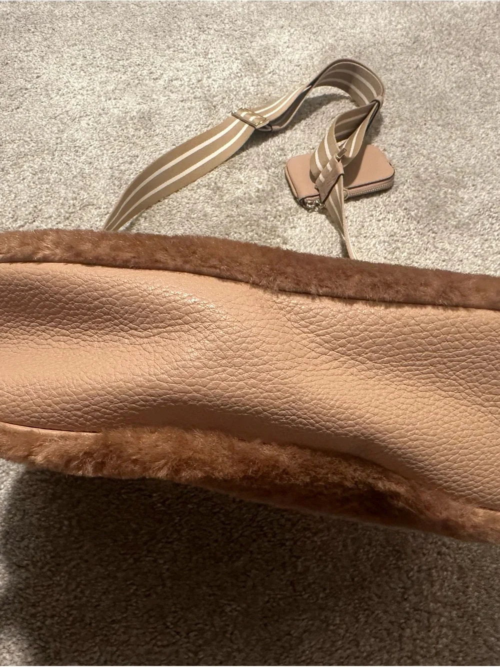 kate spade Brown Faux-Fur Crossbody with Striped Strap